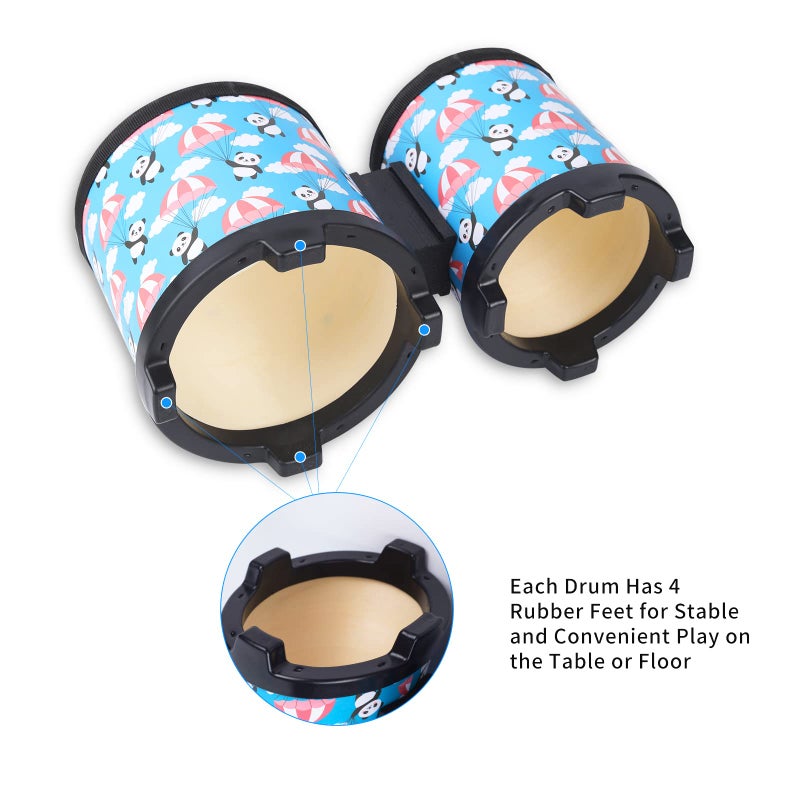 Musfunny Bongo Floor Tom Drums Set for Kids: Childrens Drum Percussion Music Instrument with 2 Mallets - Preschool Montessori Floor Babies Drum (Blue 5"" to 6"") - Image 3